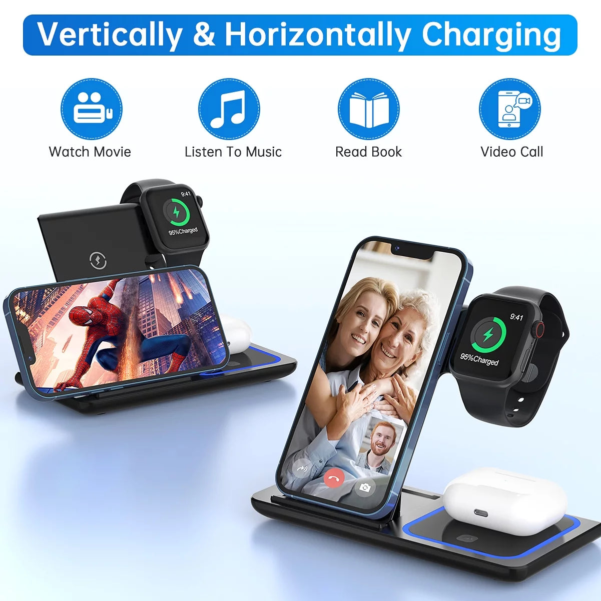 3 in 1 Wireless Charging Dock, 18W Fast Charging Station for Iphone & Android