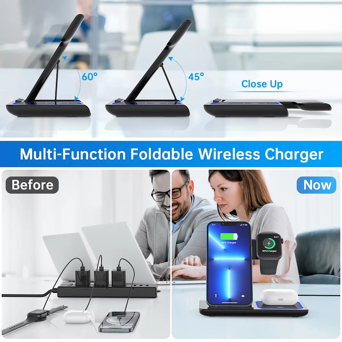 3 in 1 Wireless Charging Dock, 18W Fast Charging Station for Iphone & Android