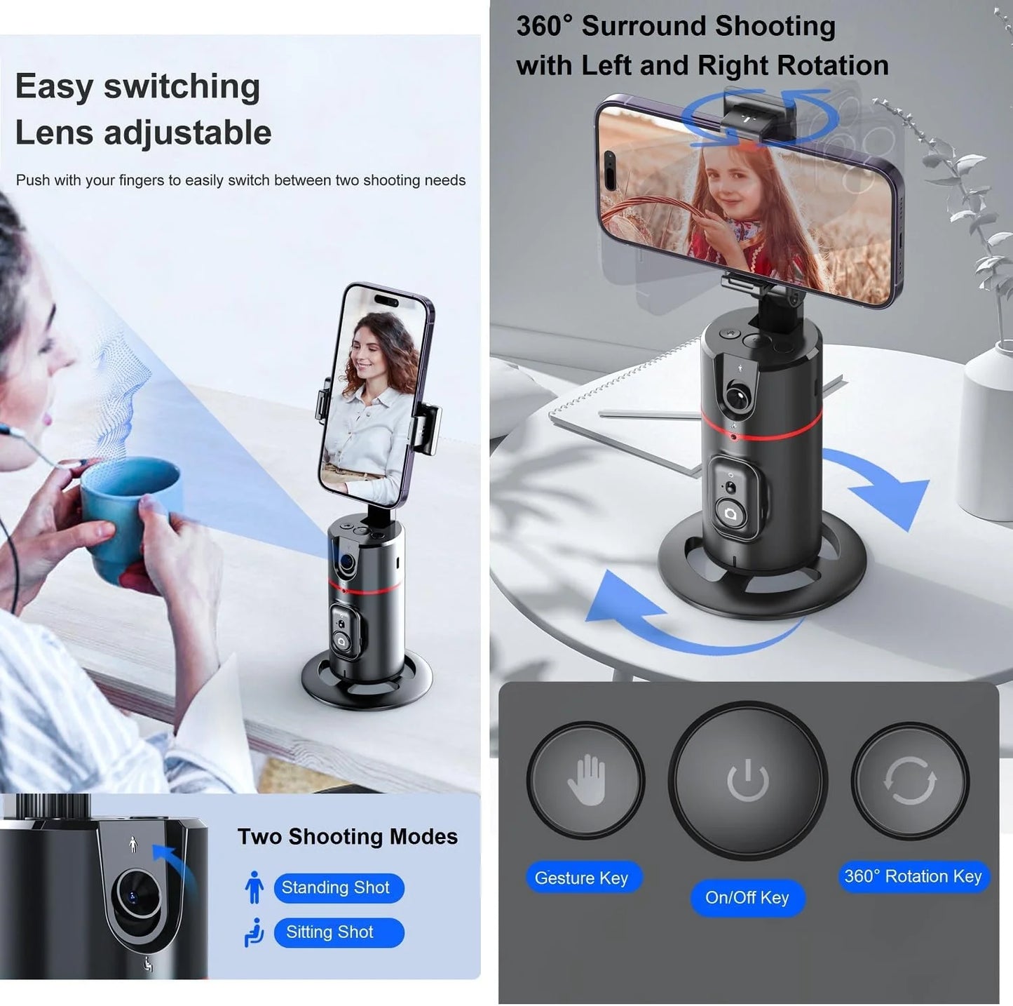 Professional Auto Face Tracking Tripod for Smartphones - 360° Rotational Selfie Stand for TikTok, Vlogging, Live Streaming, and YouTube Videos, No App Required