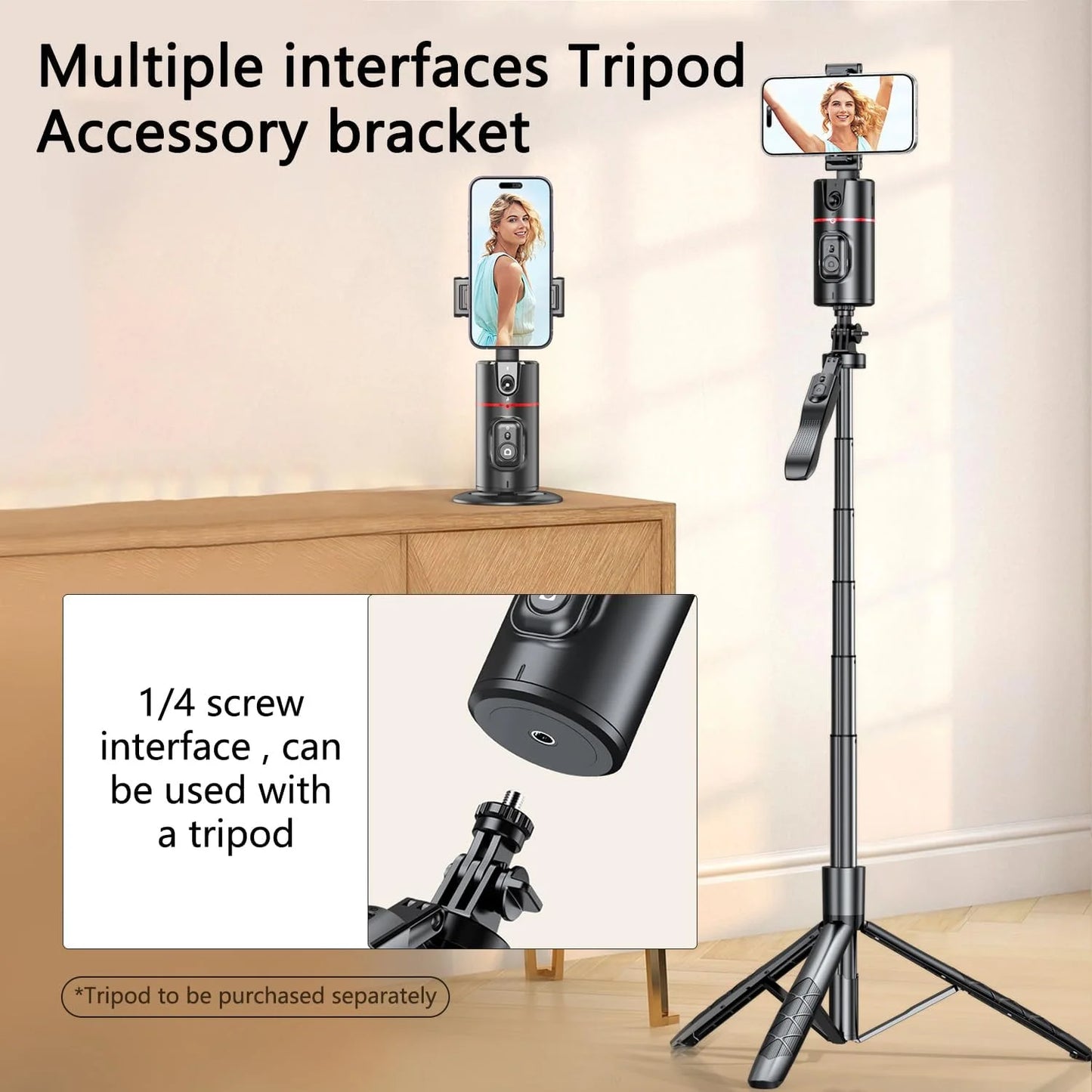 Professional Auto Face Tracking Tripod for Smartphones - 360° Rotational Selfie Stand for TikTok, Vlogging, Live Streaming, and YouTube Videos, No App Required