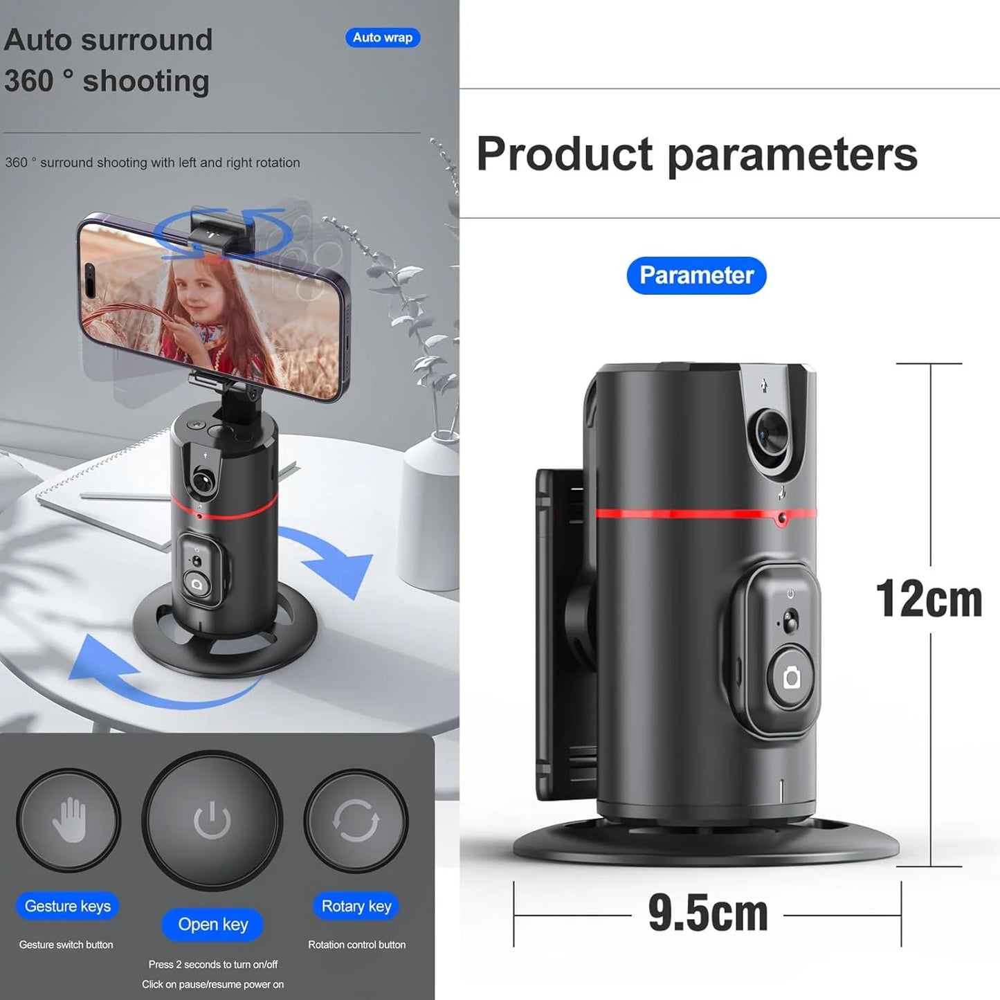 Professional Auto Face Tracking Tripod for Smartphones - 360° Rotational Selfie Stand for TikTok, Vlogging, Live Streaming, and YouTube Videos, No App Required